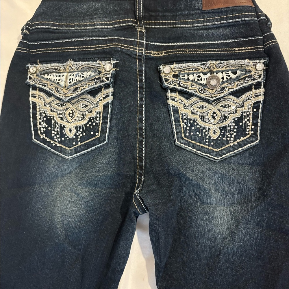Beautiful Sequins Embroidered Dark Blue Midrise Bootcut Flare Jeans